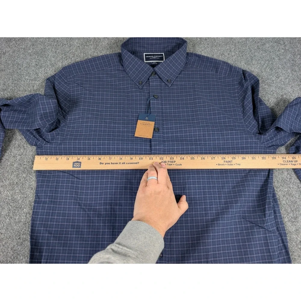 Charles Tyrwhitt Long‎ Sleeve Button Down Shirt Mens XL Slim Indigo Check Cotton